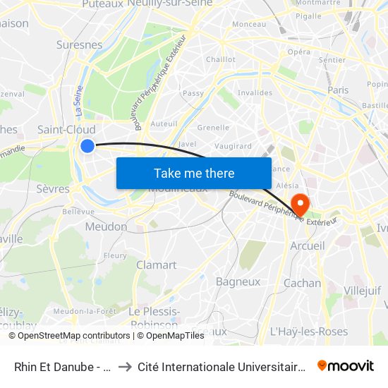 Rhin Et Danube - Métro to Cité Internationale Universitaire de Paris map
