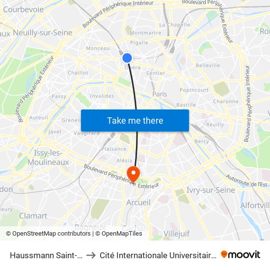 Haussmann Saint-Lazare to Cité Internationale Universitaire de Paris map
