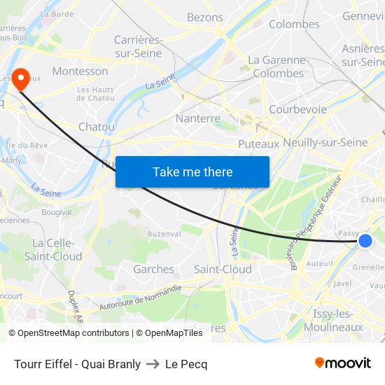 Tourr Eiffel - Quai Branly to Le Pecq map