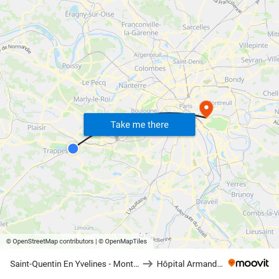 Saint-Quentin En Yvelines - Montigny-Le-Bretonneux to Hôpital Armand-Trousseau map