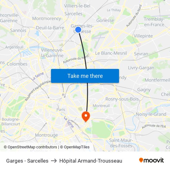 Garges - Sarcelles to Hôpital Armand-Trousseau map