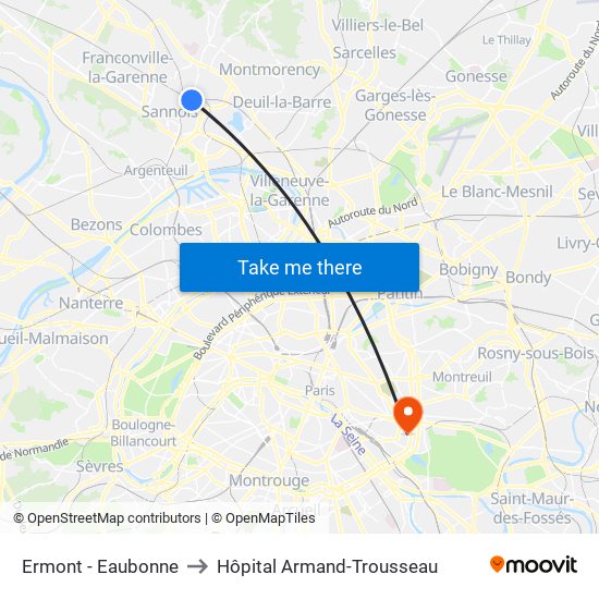 Ermont - Eaubonne to Hôpital Armand-Trousseau map