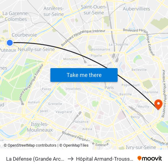 La Défense (Grande Arche) to Hôpital Armand-Trousseau map