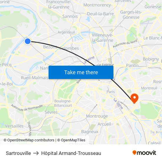 Sartrouville to Hôpital Armand-Trousseau map