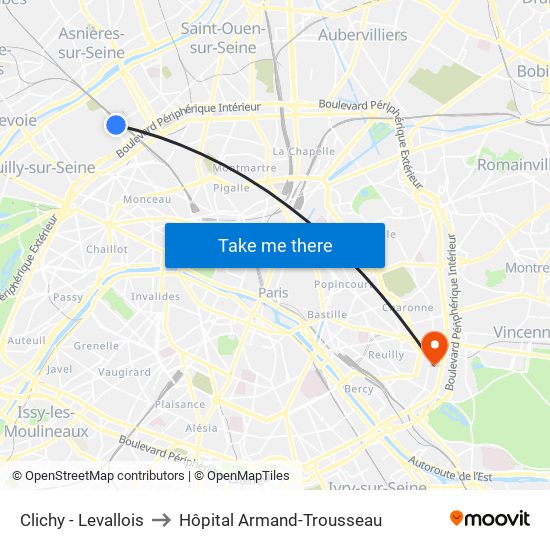 Clichy - Levallois to Hôpital Armand-Trousseau map