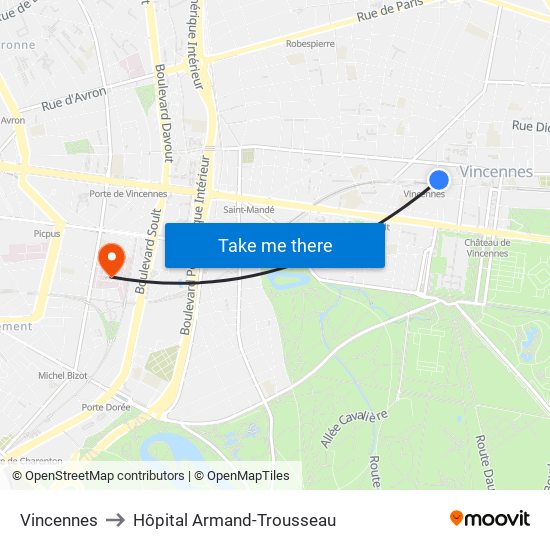 Vincennes to Hôpital Armand-Trousseau map