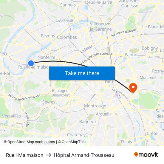 Rueil-Malmaison to Hôpital Armand-Trousseau map