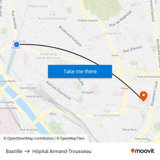 Bastille to Hôpital Armand-Trousseau map