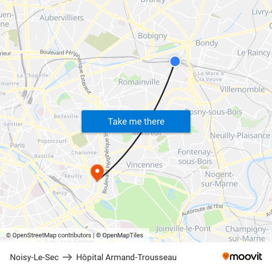 Noisy-Le-Sec to Hôpital Armand-Trousseau map