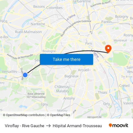 Viroflay - Rive Gauche to Hôpital Armand-Trousseau map