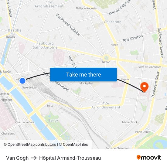 Gare de Lyon - Van Gogh to Hôpital Armand-Trousseau map