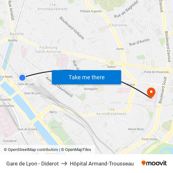 Gare de Lyon - Diderot to Hôpital Armand-Trousseau map
