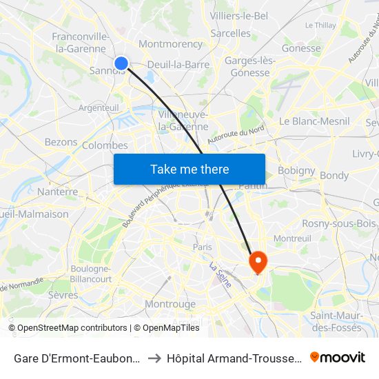 Gare D'Ermont-Eaubonne to Hôpital Armand-Trousseau map