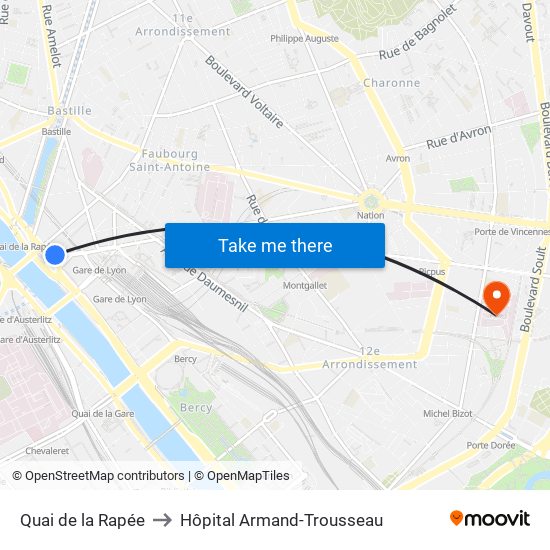 Quai de la Rapée to Hôpital Armand-Trousseau map
