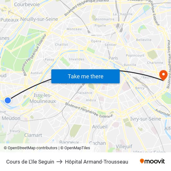 Cours de L'Ile Seguin to Hôpital Armand-Trousseau map