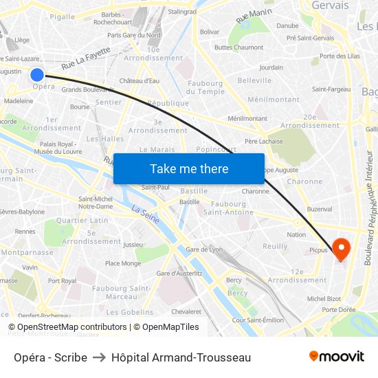 Opéra - Scribe to Hôpital Armand-Trousseau map