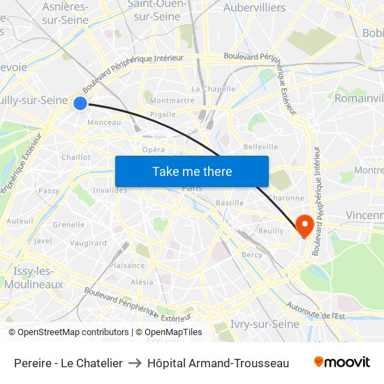 Pereire - Le Chatelier to Hôpital Armand-Trousseau map