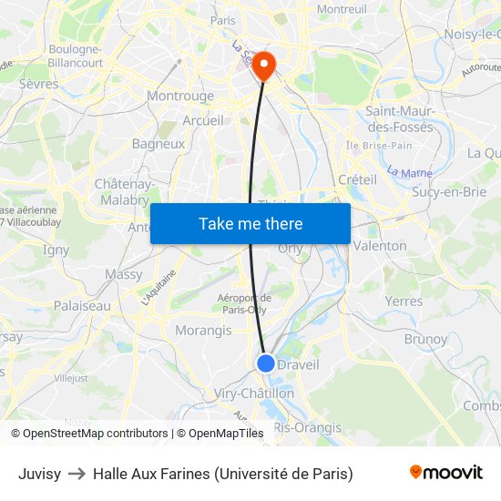 Juvisy to Halle Aux Farines (Université de Paris) map