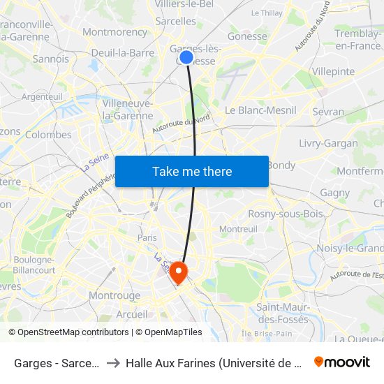 Garges - Sarcelles to Halle Aux Farines (Université de Paris) map