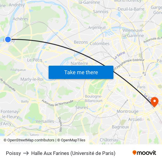 Poissy to Halle Aux Farines (Université de Paris) map