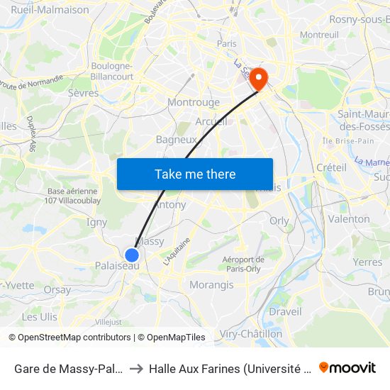 Gare de Massy-Palaiseau to Halle Aux Farines (Université de Paris) map