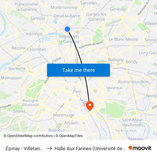 Épinay - Villetaneuse to Halle Aux Farines (Université de Paris) map