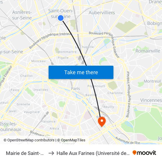 Mairie de Saint-Ouen to Halle Aux Farines (Université de Paris) map