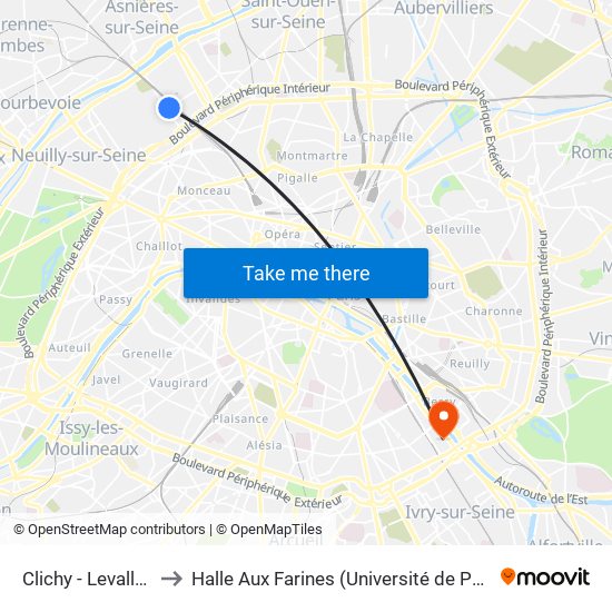 Clichy - Levallois to Halle Aux Farines (Université de Paris) map