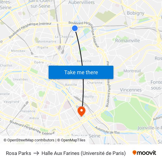 Rosa Parks to Halle Aux Farines (Université de Paris) map