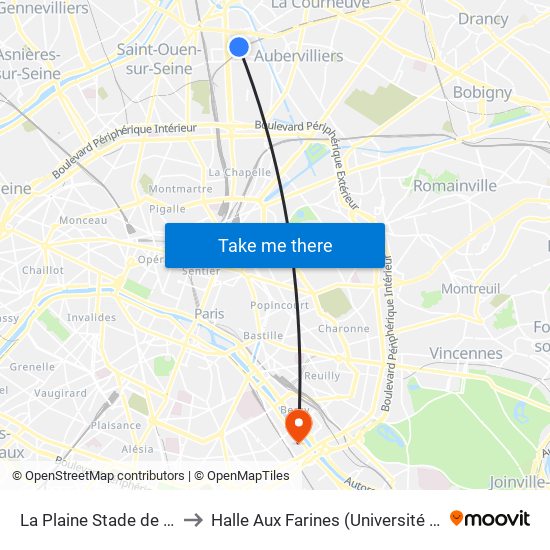 La Plaine Stade de France to Halle Aux Farines (Université de Paris) map