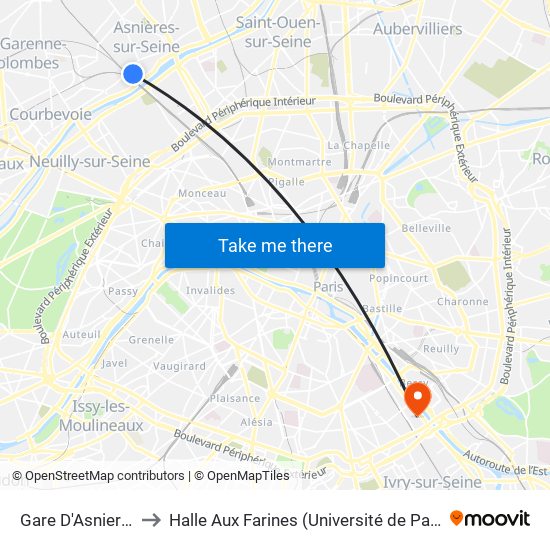 Gare D'Asnieres to Halle Aux Farines (Université de Paris) map