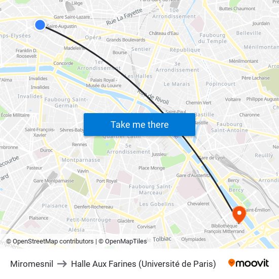 Miromesnil to Halle Aux Farines (Université de Paris) map