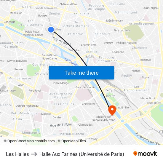 Les Halles to Halle Aux Farines (Université de Paris) map