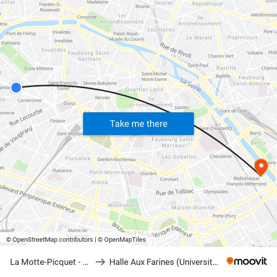 La Motte-Picquet - Grenelle to Halle Aux Farines (Université de Paris) map