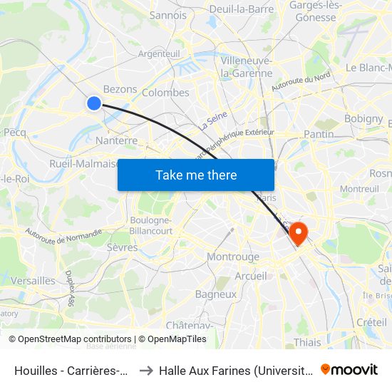 Houilles - Carrières-Sur-Seine to Halle Aux Farines (Université de Paris) map