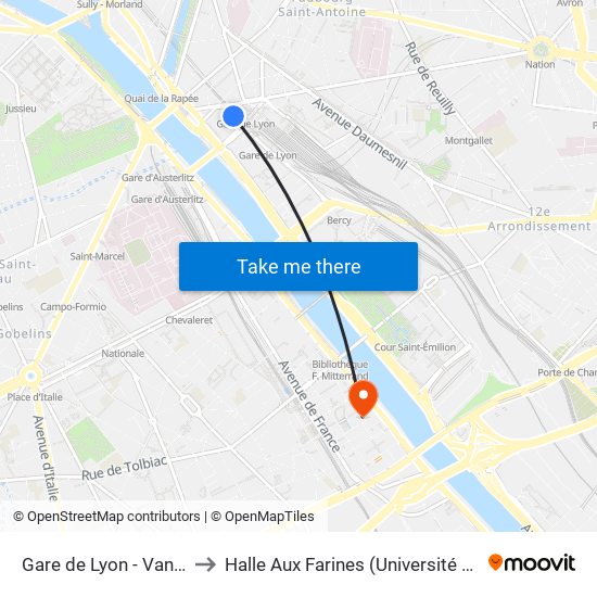 Gare de Lyon - Van Gogh to Halle Aux Farines (Université de Paris) map