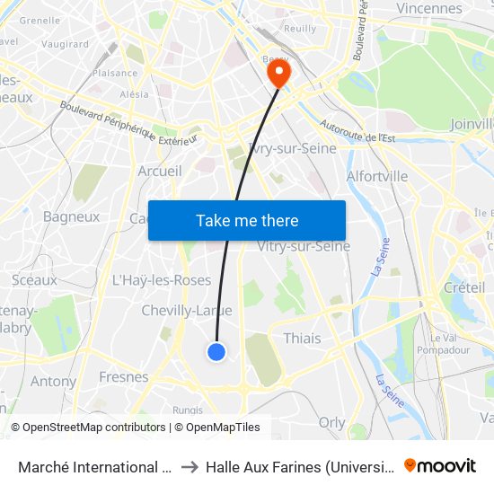 Marché International de Rungis to Halle Aux Farines (Université de Paris) map