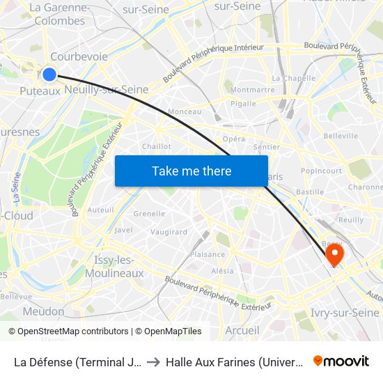 La Défense (Terminal Jules Verne) to Halle Aux Farines (Université de Paris) map