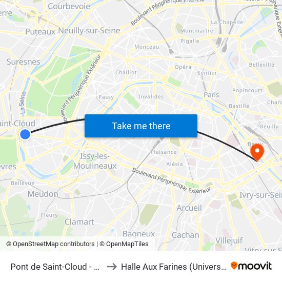 Pont de Saint-Cloud - Albert Kahn to Halle Aux Farines (Université de Paris) map