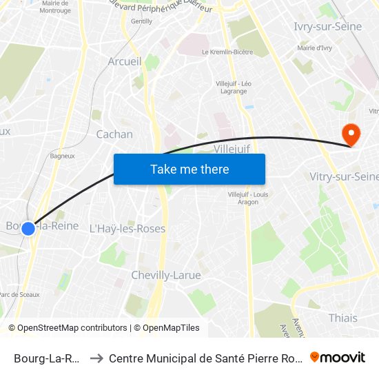 Bourg-La-Reine to Centre Municipal de Santé Pierre Rouquès map