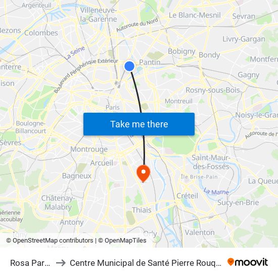 Rosa Parks to Centre Municipal de Santé Pierre Rouquès map
