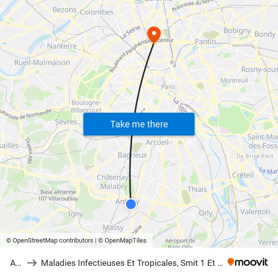 Antony to Maladies Infectieuses Et Tropicales, Smit 1 Et 2-Virologie / Parasitologie, Centre de Vaccinations map