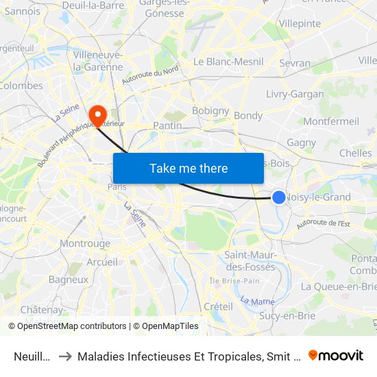 Neuilly-Plaisance to Maladies Infectieuses Et Tropicales, Smit 1 Et 2-Virologie / Parasitologie, Centre de Vaccinations map