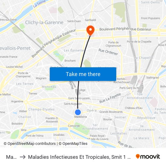 Madeleine to Maladies Infectieuses Et Tropicales, Smit 1 Et 2-Virologie / Parasitologie, Centre de Vaccinations map