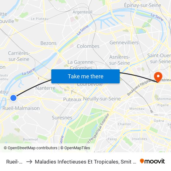 Rueil-Malmaison to Maladies Infectieuses Et Tropicales, Smit 1 Et 2-Virologie / Parasitologie, Centre de Vaccinations map