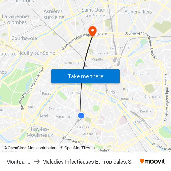 Montparnasse-Bienvenue to Maladies Infectieuses Et Tropicales, Smit 1 Et 2-Virologie / Parasitologie, Centre de Vaccinations map