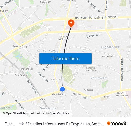 Place de Clichy to Maladies Infectieuses Et Tropicales, Smit 1 Et 2-Virologie / Parasitologie, Centre de Vaccinations map