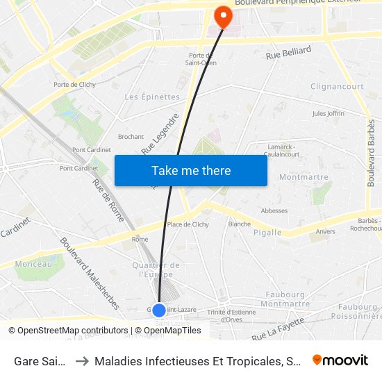 Gare Saint-Lazare - Rome to Maladies Infectieuses Et Tropicales, Smit 1 Et 2-Virologie / Parasitologie, Centre de Vaccinations map