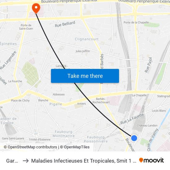 Gare de L'Est to Maladies Infectieuses Et Tropicales, Smit 1 Et 2-Virologie / Parasitologie, Centre de Vaccinations map