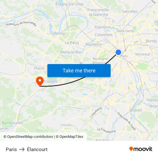 Paris to Élancourt map